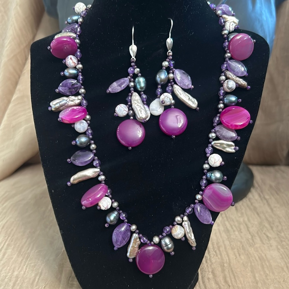 Sally C Amethyst sterling silver necklace and earrings